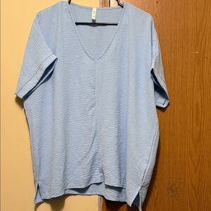 MTS Light Blue V-Neck Short Sleeve Top